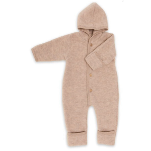 Engel Naturtextilien Engel Baby Overall mit Kapuze und Knöpfen aus Schurwolle / Fleece Sand