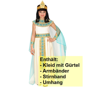 Cleopatra Kleid mit Gürtel, Armbänder, Stirnband, Umhang