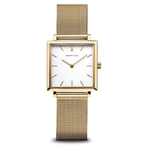 Bering Classic | Weißes Zifferblatt | Goldenes Milanaisearmband | Polierte Uhr