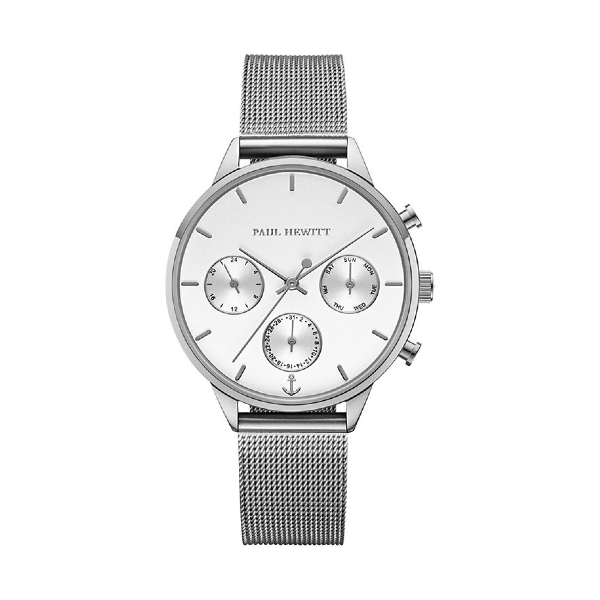 Paul Hewitt Uhr Everpulse Silber Weiß 38mm Mesh Silber 162mm 16mm