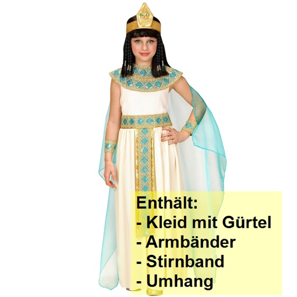 Cleopatra Kleid mit Gürtel, Armbänder, Stirnband, Umhang